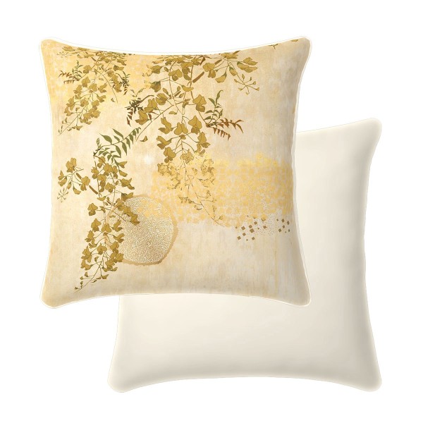 Garnier-Thiébaut - Taie d'oreiller carrée imprimée en satin de coton 120 fils/cm² Soleil d'or Doré