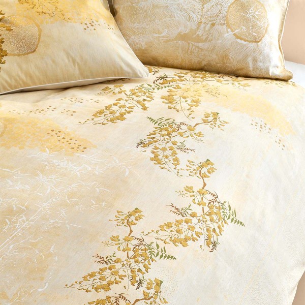 Garnier-Thiébaut - Parure housse de couette imprimée en satin de coton 120 fils/cm² Soleil d'or Doré
