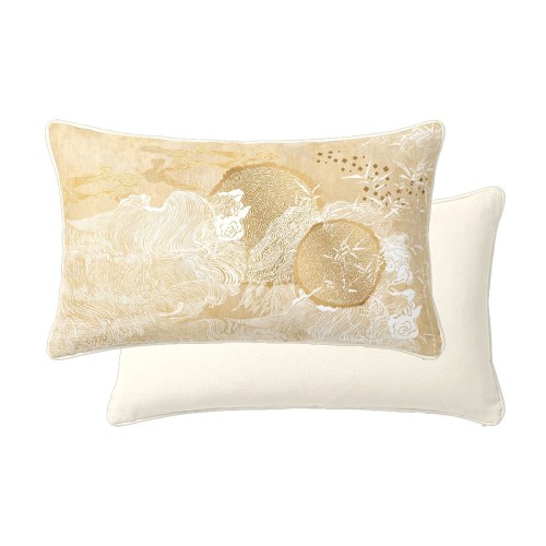 Garnier-Thiébaut - Taie d'oreiller rectangle imprimée en satin de coton 120 fils/cm² Soleil d'or Doré