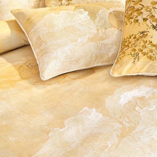 Garnier-Thiébaut - Parure housse de couette imprimée en satin de coton 120 fils/cm² Soleil d'or Doré