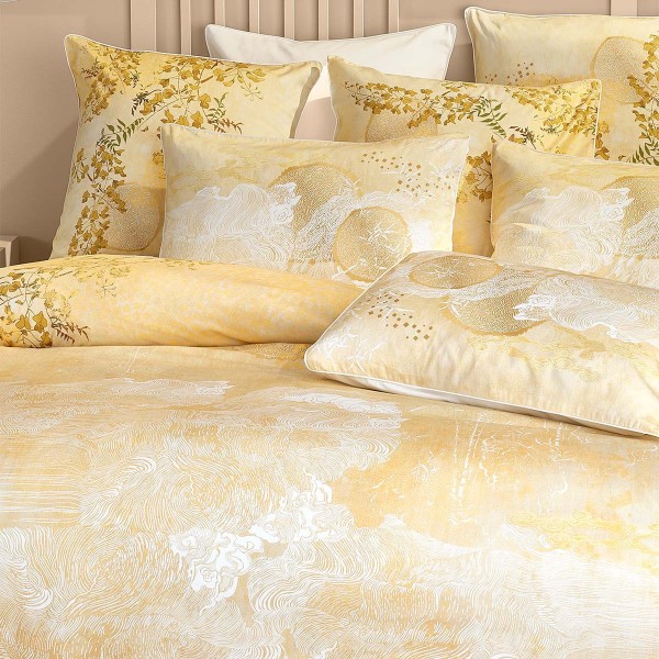 Garnier-Thiébaut - Housse de couette imprimée en satin de coton 120 fils/cm² Soleil d'or Doré