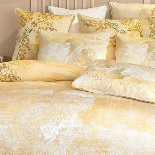 Garnier-Thiébaut - Housse de couette imprimée en satin de coton 120 fils/cm² Soleil d'or Doré