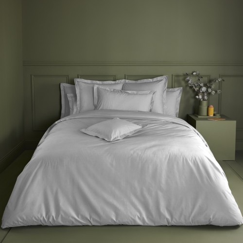 Garnier-Thiébaut - Tissu pour drap uni en percale de coton 80 fils/cm² La percale française Platine - Laize 288cm
