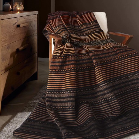 Plaid jacquard coton mélangé Bambous Ocre150x200cm, Garnier-Thiébaut