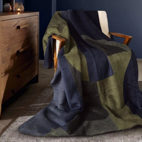 Plaid jacquard coton mélangé Livio Green150x200cm, Garnier-Thiébaut