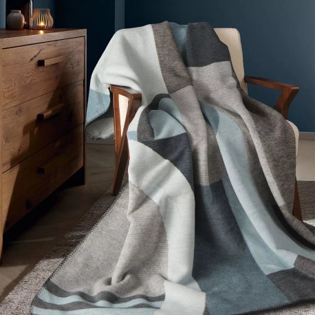 Plaid jacquard coton mélangé Livio Blue150x200cm, Garnier-Thiébaut