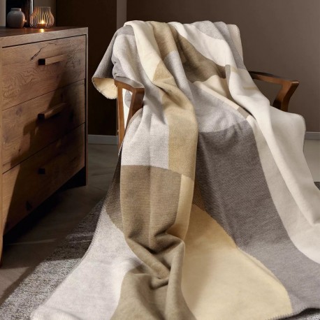 Plaid jacquard coton mélangé Livio Naturel 150x200cm, Garnier-Thiébaut