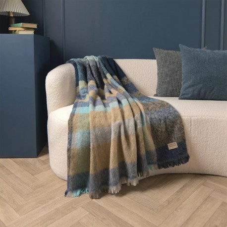 Plaid jacquard Laine et aures fibres Mohaira Irish Blue 130x190cm, Garnier-Thiébaut