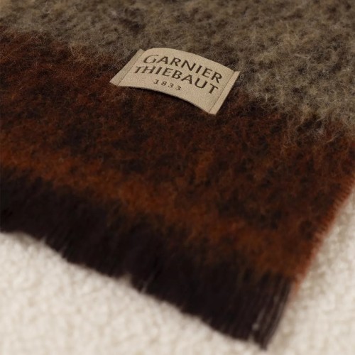 Plaid jacquard Laine et aures fibres Mohaira Ecossais Sienne 130x190cm, Garnier-Thiébaut