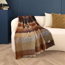 Plaid jacquard Laine et aures fibres Mohaira Ecossais Sienne 130x190cm, Garnier-Thiébaut