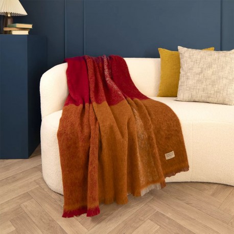 Plaid jacquard Laine et aures fibres Mohaira Ambre Flamboyant 130x190cm, Garnier-Thiébaut