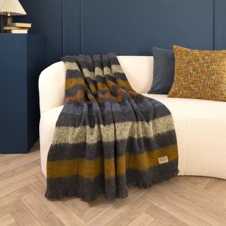 Plaid jacquard Laine et aures fibres Mohaira Shetland Onyx 130x190cm, Garnier-Thiébaut