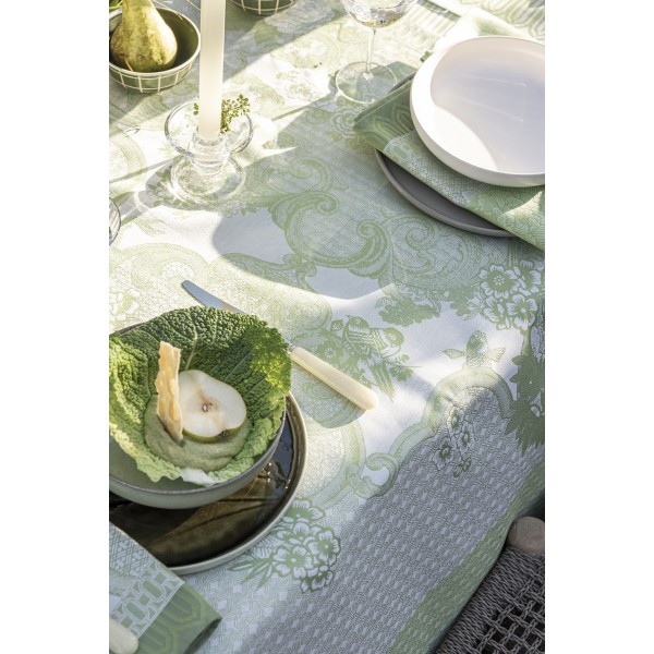 Nappe enduite sur mesure Promenade Impériale Jade, Laize 180cm, Le Jacquard Français