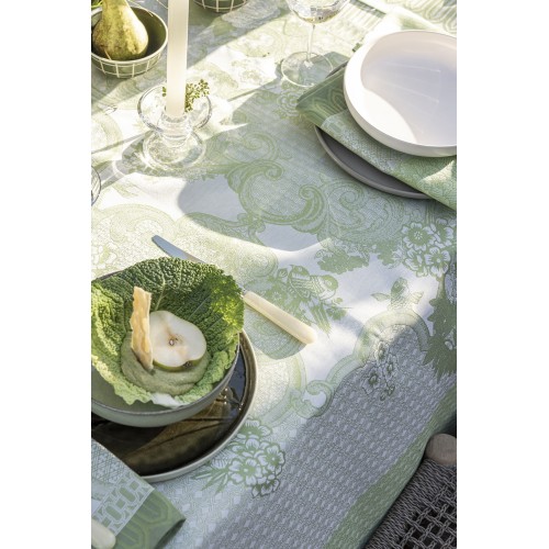 Nappe enduite sur mesure Promenade Impériale Jade, Laize 180cm, Le Jacquard Français
