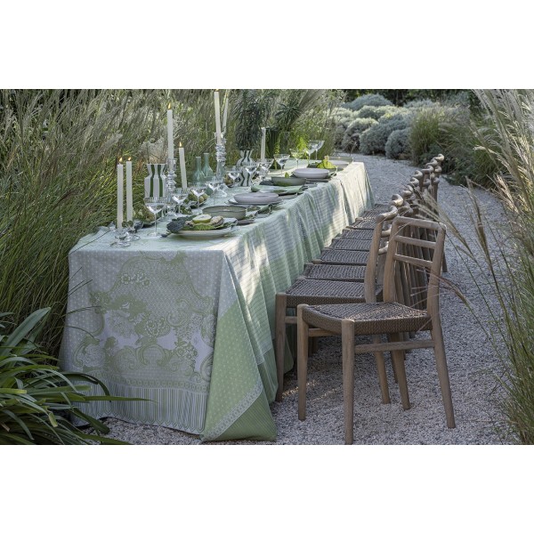 Nappe enduite sur mesure Promenade Impériale Jade, Laize 180cm, Le Jacquard Français