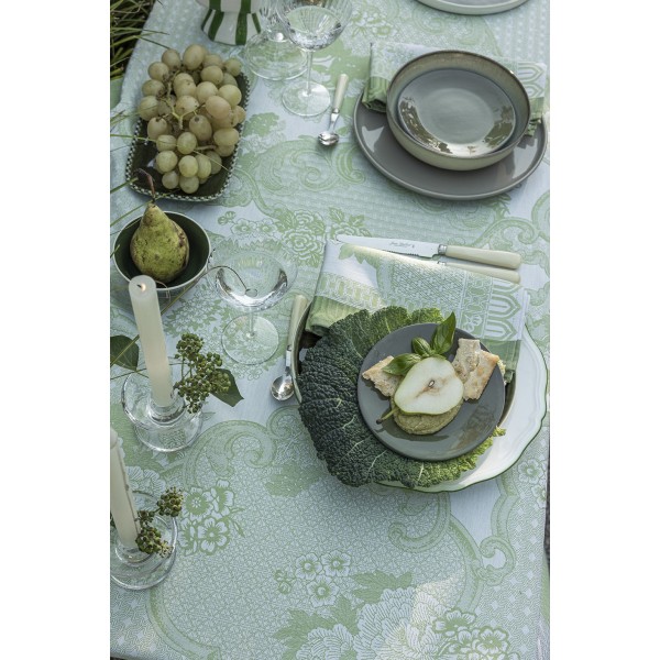 Nappe enduite sur mesure Promenade Impériale Jade, Laize 180cm, Le Jacquard Français