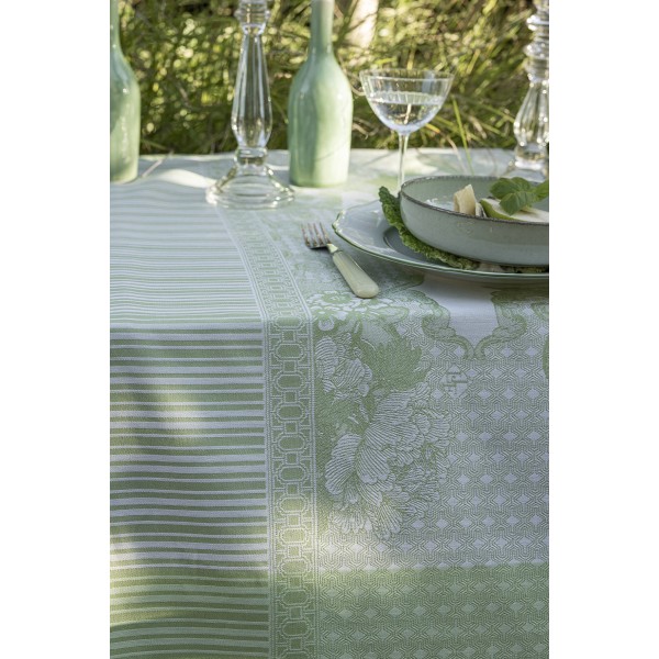 Nappe enduite sur mesure Promenade Impériale Jade, Laize 180cm, Le Jacquard Français