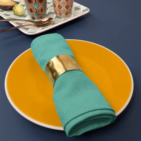 Serviettes de table jacquard coton uni Bastide Turquoise, Garnier-Thiébaut