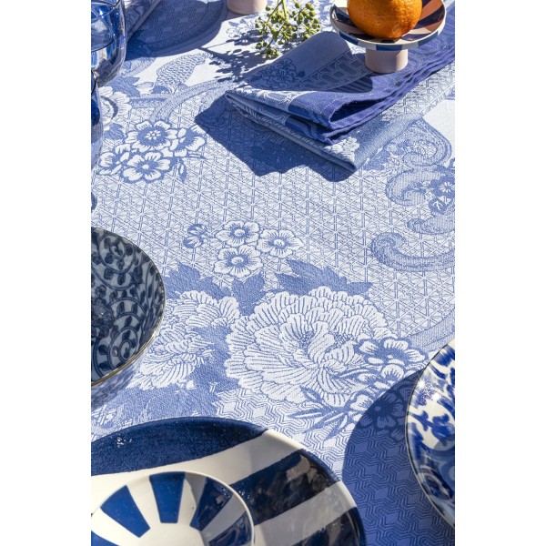 Petit Carré déco jacquard coton Promenade Impériale Lapis, Le Jacquard Français