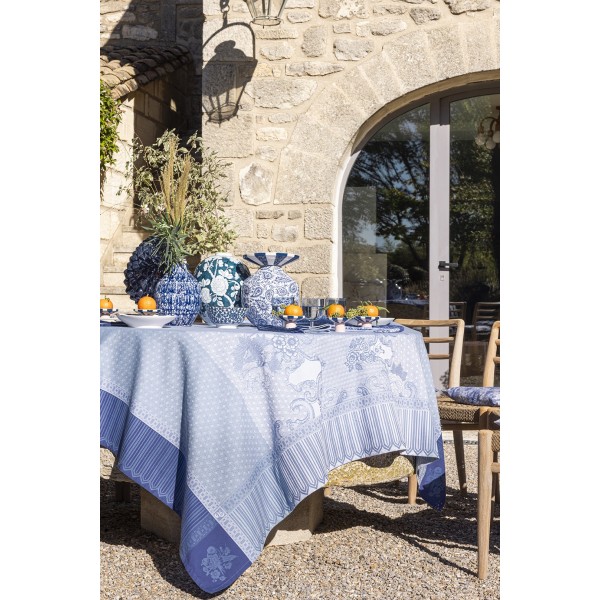 Petit Carré déco jacquard coton Promenade Impériale Lapis, Le Jacquard Français