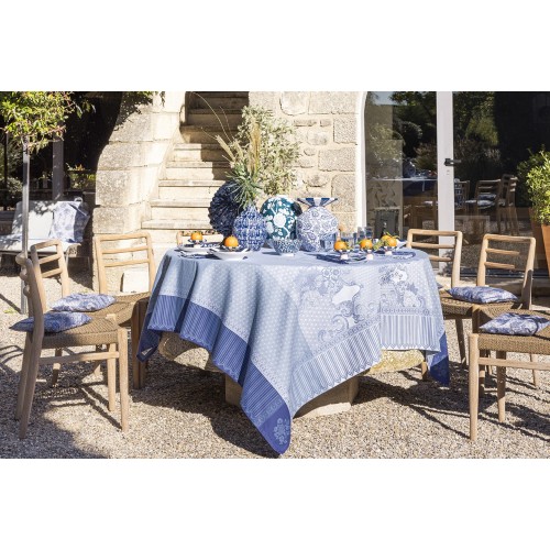 Petit Carré déco jacquard coton Promenade Impériale Lapis, Le Jacquard Français