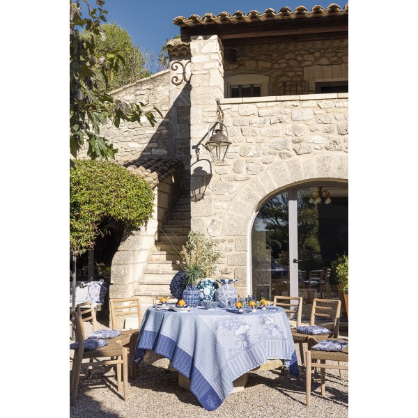 Petit Carré déco jacquard coton Promenade Impériale Lapis, Le Jacquard Français