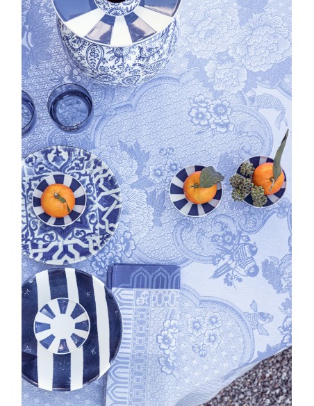 Nappe enduite sur mesure Promenade Impériale Lapis, Laize 180cm, Le Jacquard Français