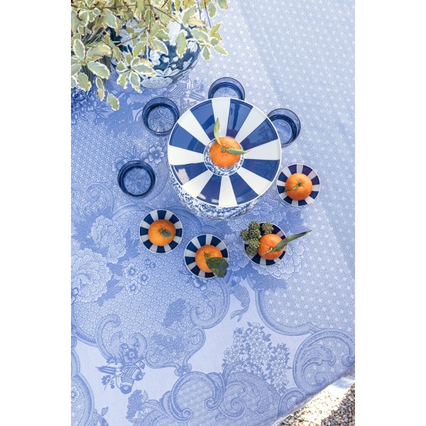 Nappe enduite sur mesure Promenade Impériale Lapis, Laize 180cm, Le Jacquard Français