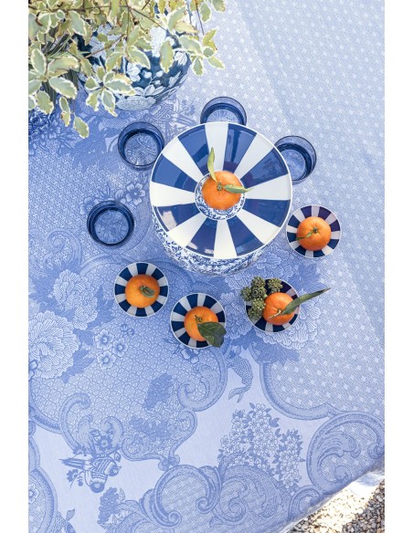 Nappe enduite sur mesure Promenade Impériale Lapis, Laize 180cm, Le Jacquard Français
