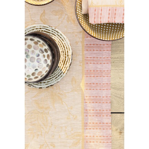 Petit Carré déco pur lin Eté indien Abricot, Le Jacquard Français