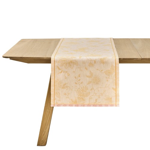Chemin de table pur lin Eté indien Abricot, Le Jacquard Français
