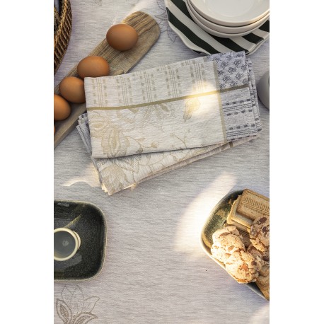 Serviettes de table pur lin Eté indien Noix, Le Jacquard Français 