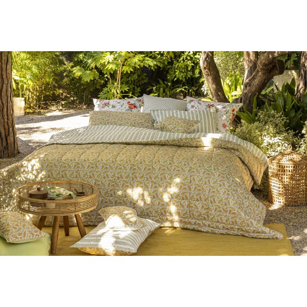 Couvre lit matelassé réversible percale de coton Eté indien Mandala, Le Jacquard Français