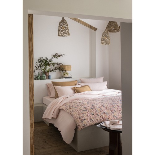 Housse de Courtepointe coton/lin Campagne Rose, Le Jacquard Français