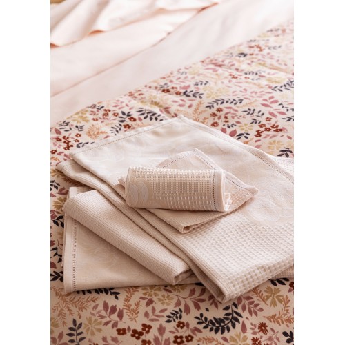 Housse de Courtepointe coton/lin Campagne Rose, Le Jacquard Français