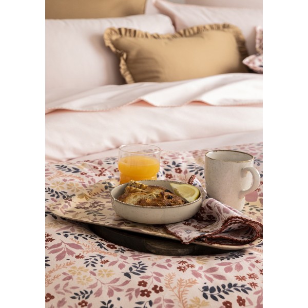 Housses de coussin et courtepointe imprimées coton/lin Campagne Rose, Le Jacquard Français