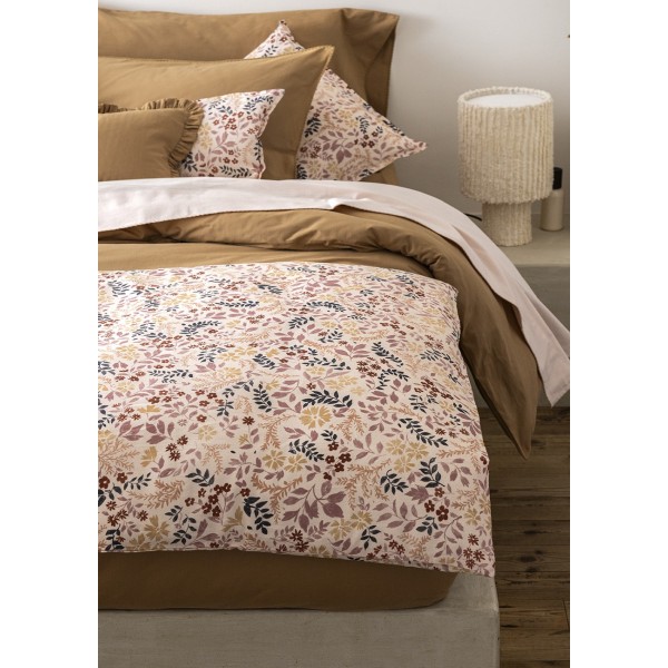 Housses de coussin et courtepointe imprimées coton/lin Campagne Rose, Le Jacquard Français