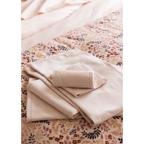 Housses de coussin et courtepointe imprimées coton/lin Campagne Rose, Le Jacquard Français