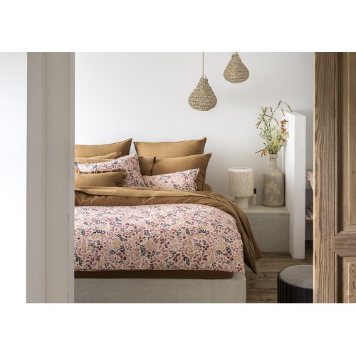 Housses de coussin et courtepointe imprimées coton/lin Campagne Rose, Le Jacquard Français