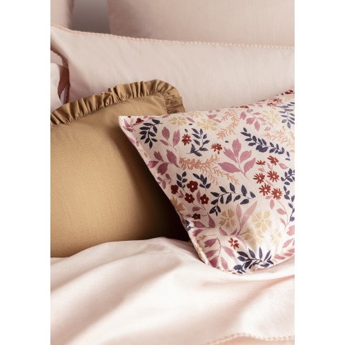 Housses de coussin et courtepointe imprimées coton/lin Campagne Rose, Le Jacquard Français