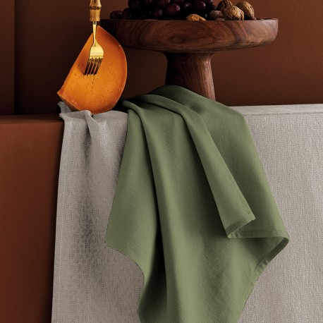 Nappe sur mesure motif jacquard Bastide Kaki laize 180cm, Garnier-Thiébaut