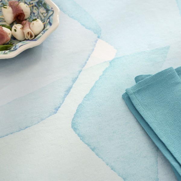 Serviettes de table métis lin et coton lavé imprimé Aqua Minéral, Garnier-Thiébaut 