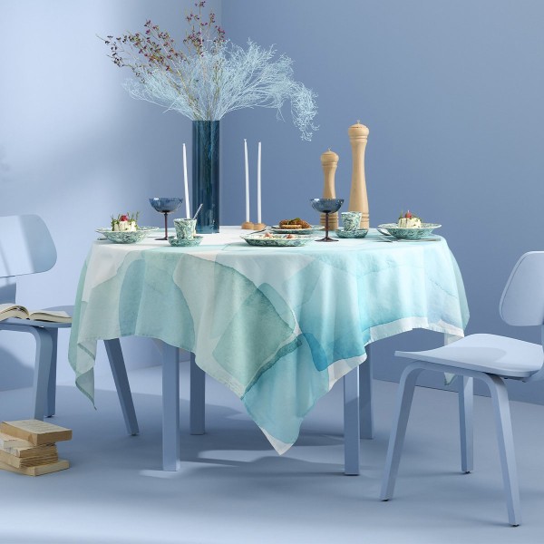 Nappe métis lin et coton lavé imprimé Aqua Minéral, Garnier-Thiébaut 