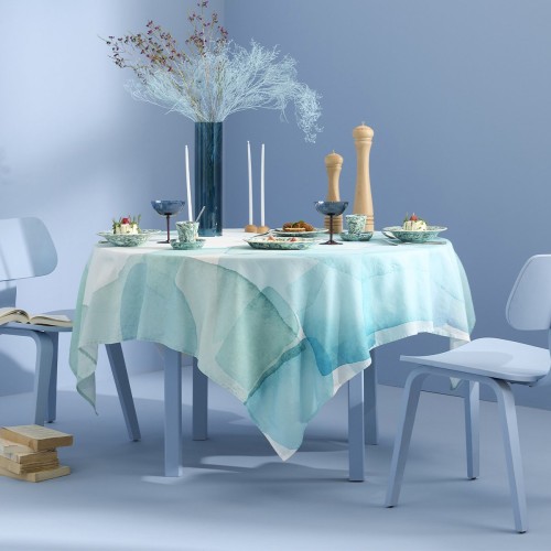 Nappe métis lin et coton lavé imprimé Aqua Minéral, Garnier-Thiébaut 