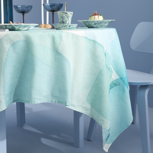 Nappe métis lin et coton lavé imprimé Aqua Minéral, Garnier-Thiébaut 