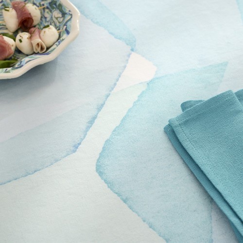 Nappe métis lin et coton lavé imprimé Aqua Minéral, Garnier-Thiébaut 