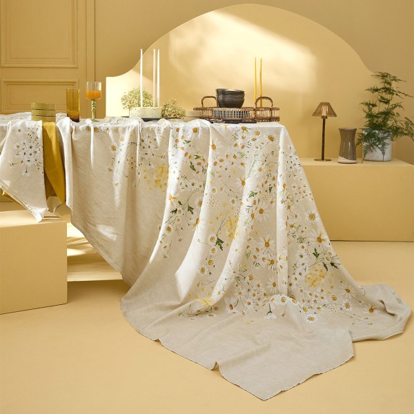 Nappe métis lin et coton lavé imprimé Daisy Chanvre, Garnier-Thiébaut 