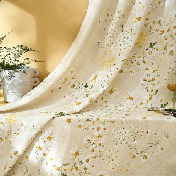Nappe métis lin et coton lavé imprimé Daisy Chanvre, Garnier-Thiébaut 