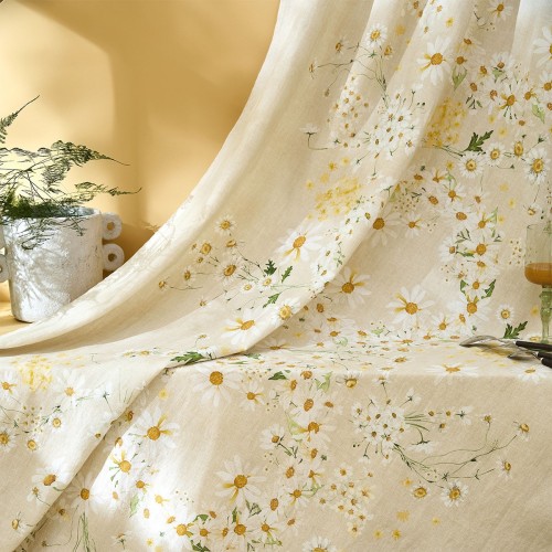 Nappe métis lin et coton lavé imprimé Daisy Chanvre, Garnier-Thiébaut 