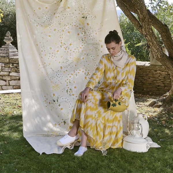 Nappe métis lin et coton lavé imprimé Daisy Chanvre, Garnier-Thiébaut 